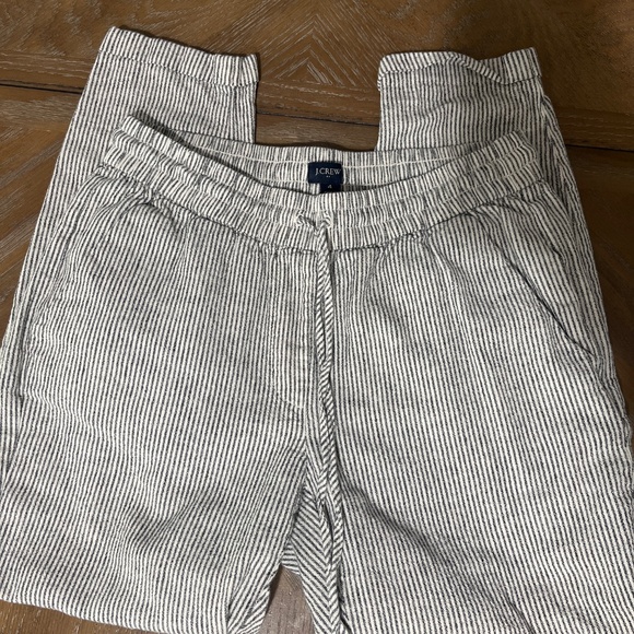 J crew factory linen drawstring ankle pants black and white striped - Picture 3 of 7